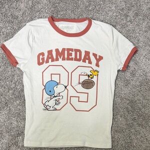 Peanuts White T-Shirt with Rust Trim & Blue Accent